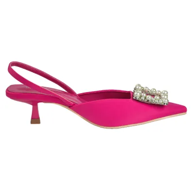 Viola Satin Kitten Heel-Fuchsia